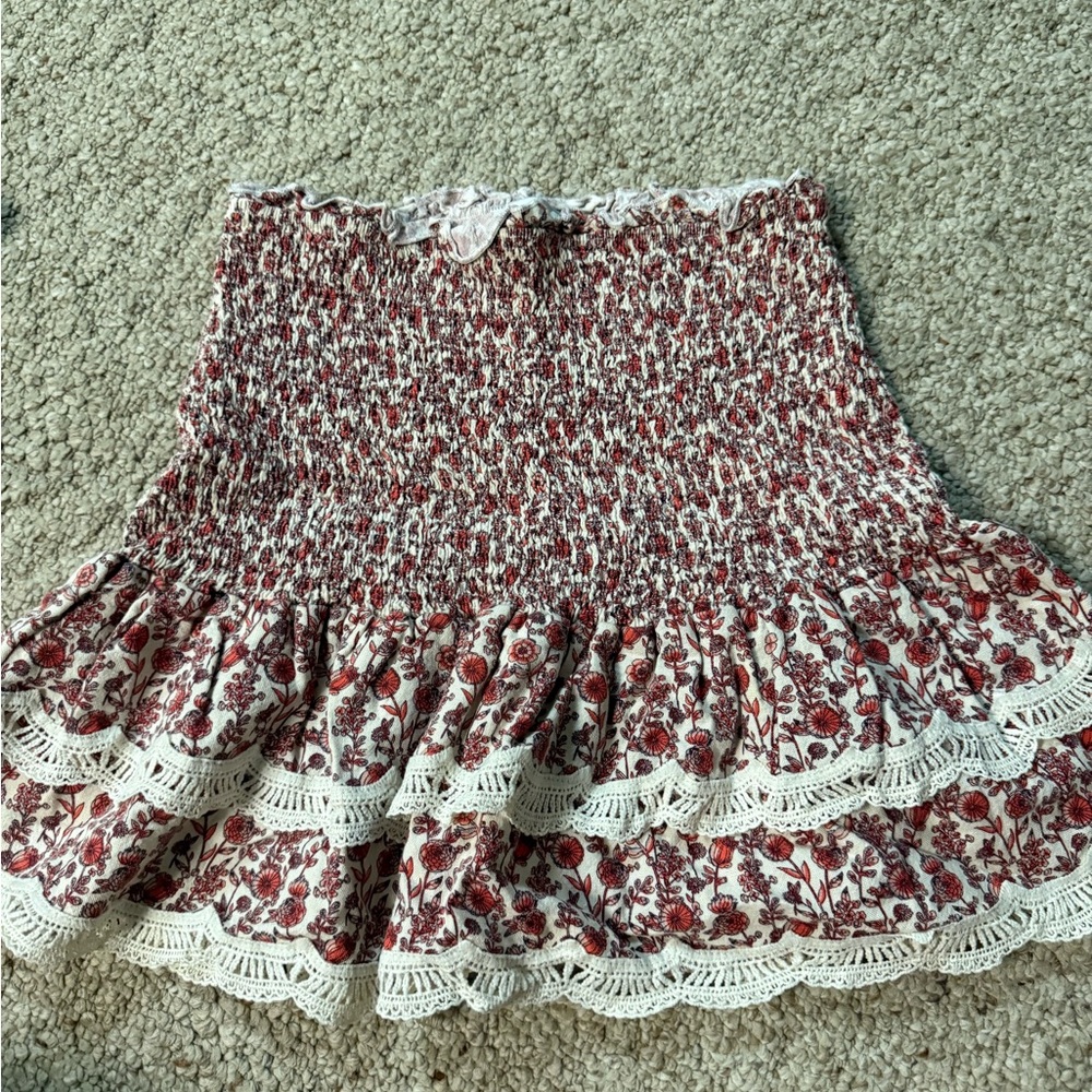 Moodie Red and White A-Line Mini Skirt